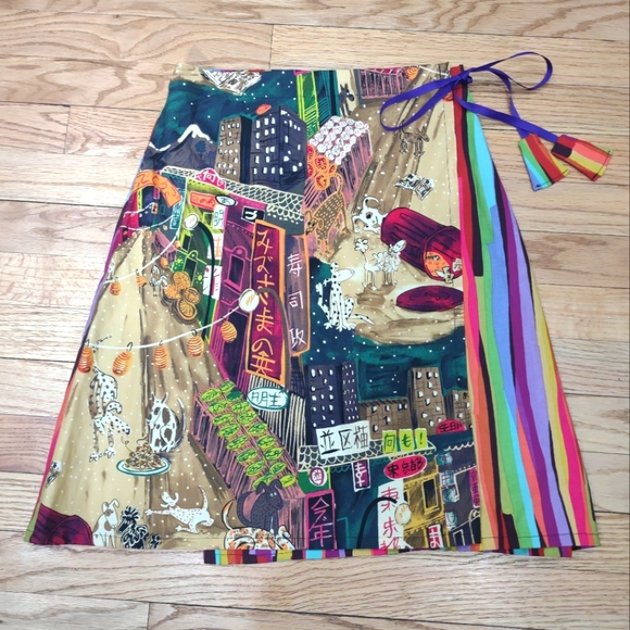 Hand Crafted Dresses & Skirts - Hand crafted dog print rainbow pattern wrap skirt xs